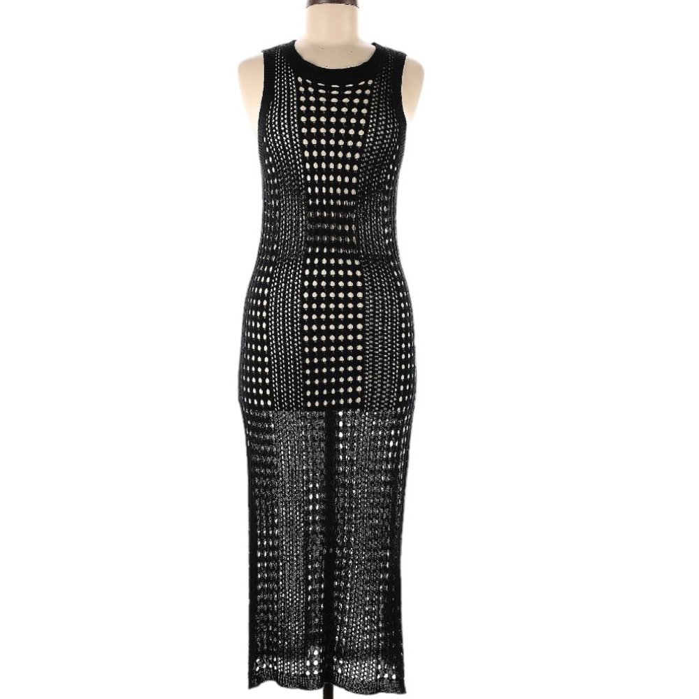 Sleeveless Black Crochet Midi Dress